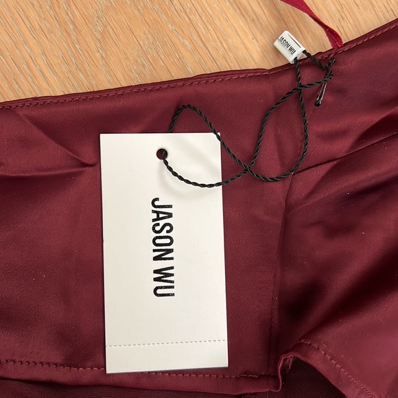 NWT JASON WU  Burgundy Plunging U-Neckline Halter Satin Dress - Small - Picture 6 of 16